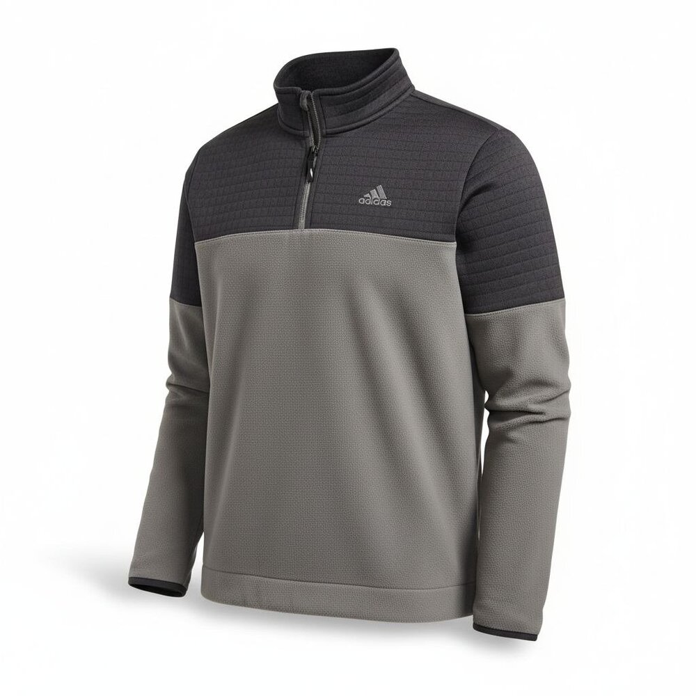 Adidas Fleece Half-Zip Pullover Jacket Gray Black Color Block Design